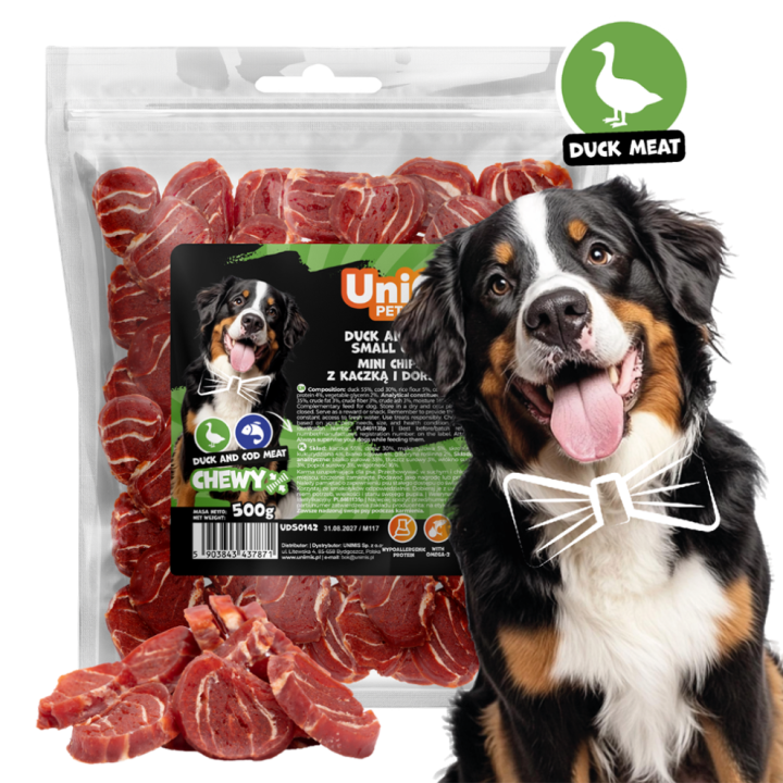 Miękkie smaczki dla psa kaczka dorsz naturalne przysmaki 500g Uniq Pets