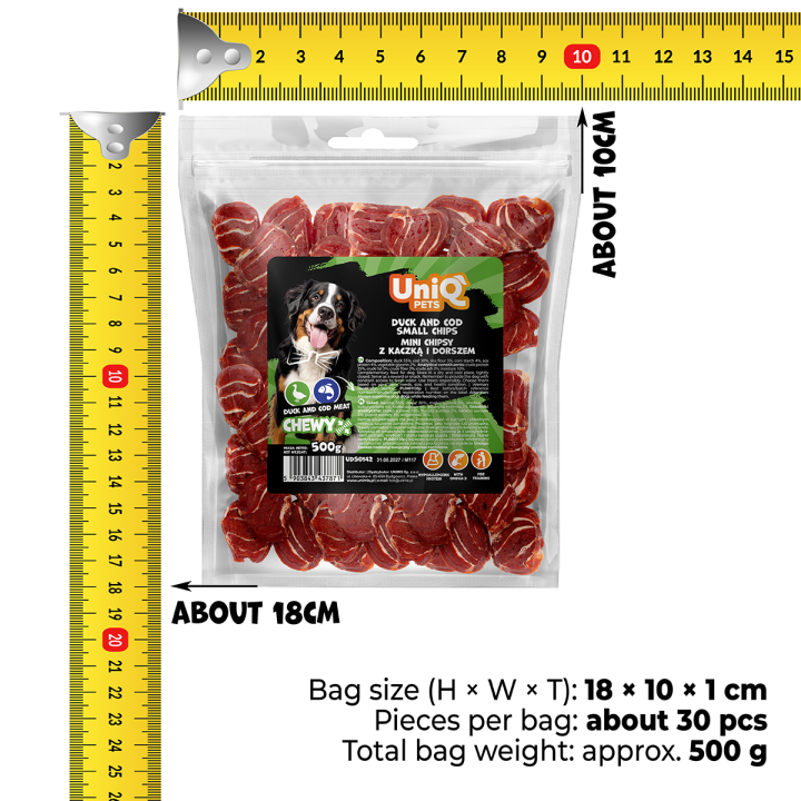 Miękkie smaczki dla psa kaczka dorsz naturalne przysmaki 500g Uniq Pets