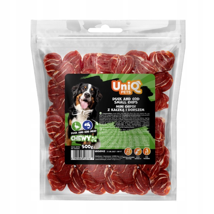 Miękkie smaczki dla psa kaczka dorsz naturalne przysmaki 500g Uniq Pets