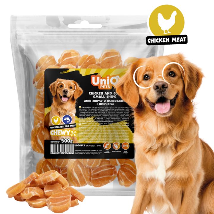 Smaczki dla psa kurczak i dorsz miękkie przysmaki dla psa 500g Uniq Pets
