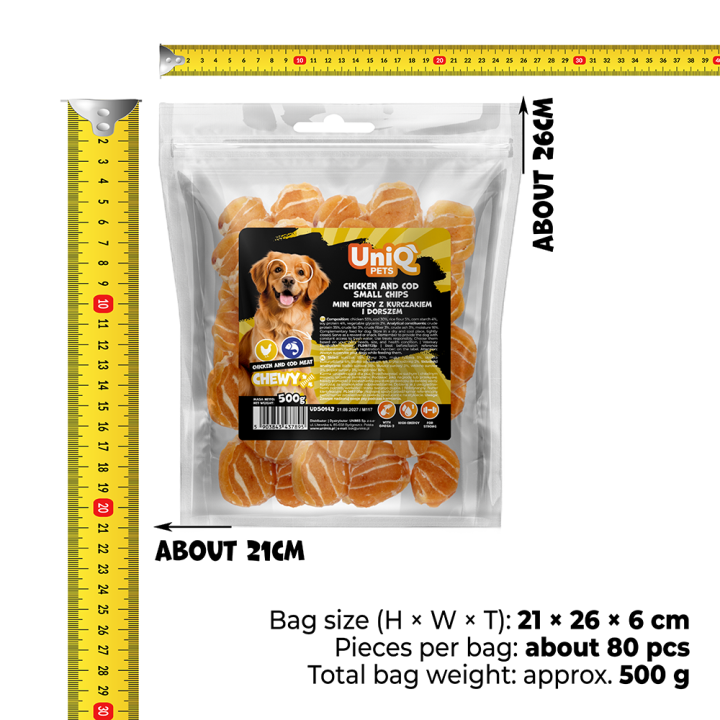 Smaczki dla psa kurczak i dorsz miękkie przysmaki dla psa 500g Uniq Pets