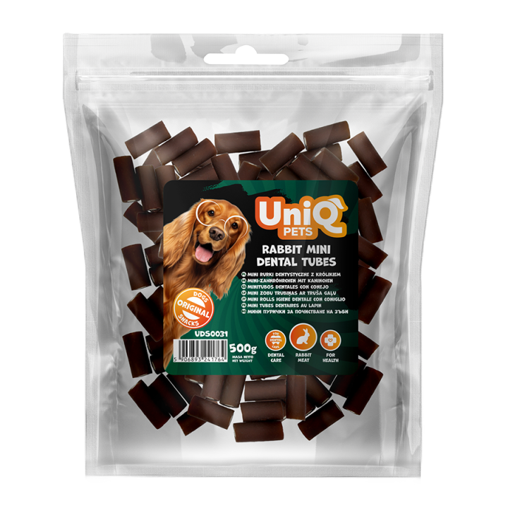 UNIQ PETS Przysmak dla psa rurki dentystyczne z króliika 500g
