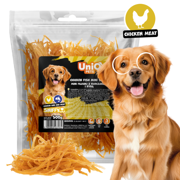 Smaczki dla psa kurczak i ryba mini fileciki 500g Uniq Pets
