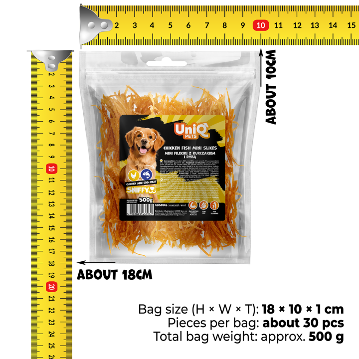 Smaczki dla psa kurczak i ryba mini fileciki 500g Uniq Pets