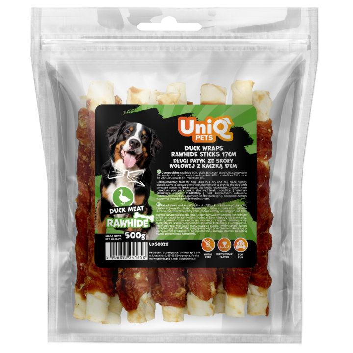 Paleczki dla psa z kaczka gryzak dla psa z kaczki 500g Uniq Pets