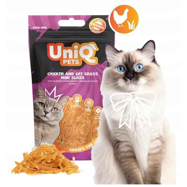 UNIQ PETS PRZYSMAKI DLA KOTA MIMI 50g mini fileciki z kurczakiem i trawą dla kota