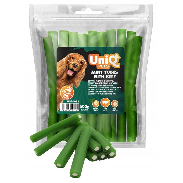 Naturalne gryzaki dentystyczne dla psa z wołowiny i mięty 500g Uniq Pets