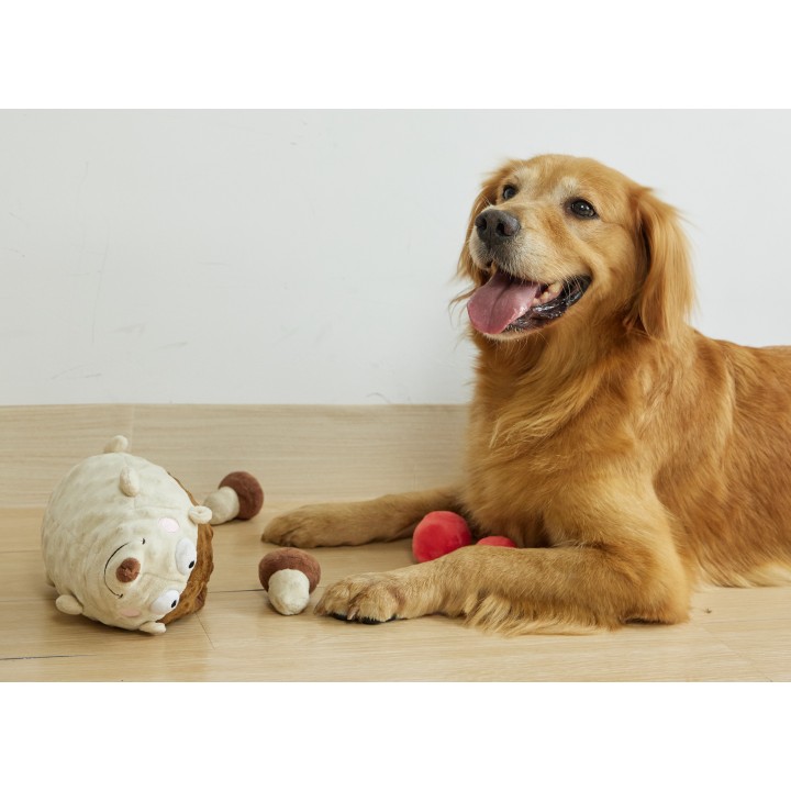 UNIQ PETS zabawka pluszowa piszcząca dla psa jeżyk z wyciąganymi grzybkami i jabłkami