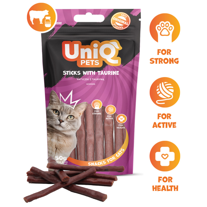 UNIQ PETS przysmaki dla kota patyczki z tauryną 50g