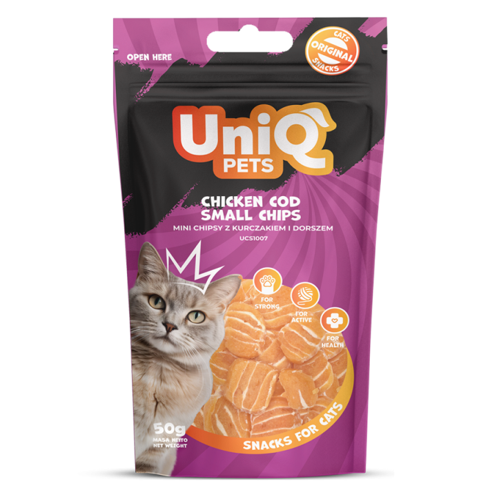 UNIQ PETS PRZYSMAKI DLA KOTA MIMI 50g mini chipsy z kurczakiem i dorszem