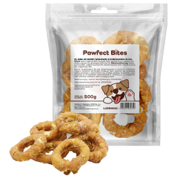 PAWFECT BITES Miękkie krążki ze skóry wołowej z kurczakiem - Donut dla psa 500g